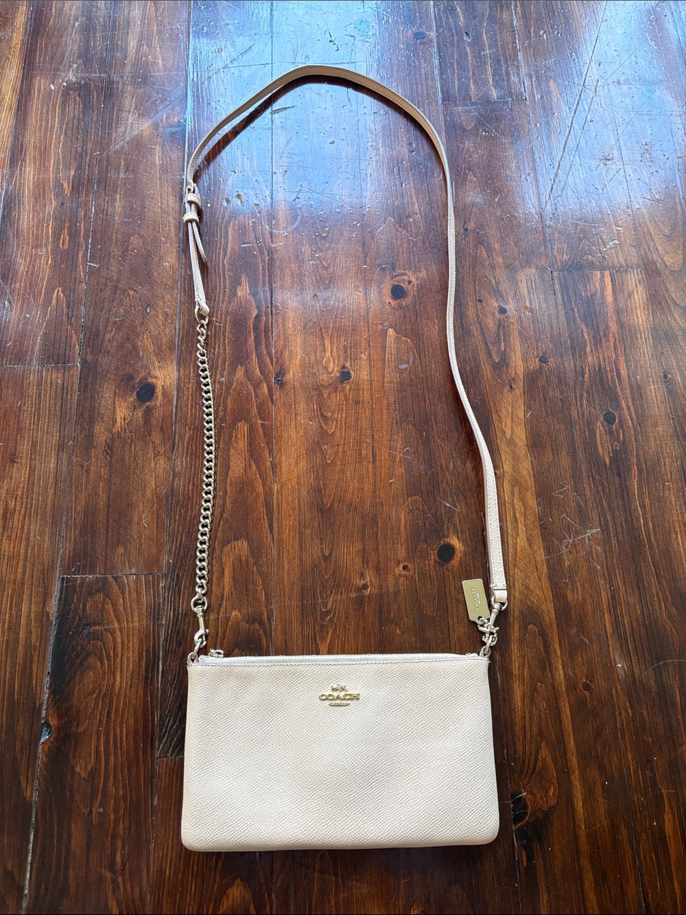 Coach Pebble Leather Crossbody in Pale Pink with Gold Chain